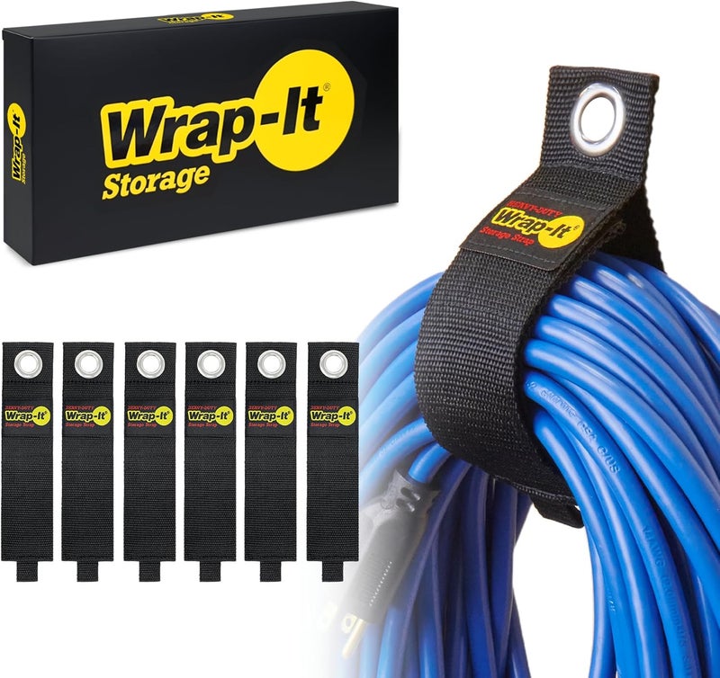 Wrap-It Storage Heavy-Duty Straps, 17-inch (6 Pack) - Extension Cord Organizer, Storage, Cord Straps, Cable Straps for Hoses, Rope, RV, Workshop, Boat, Tools, and Garage Wall Storage and Organization - Image 1
