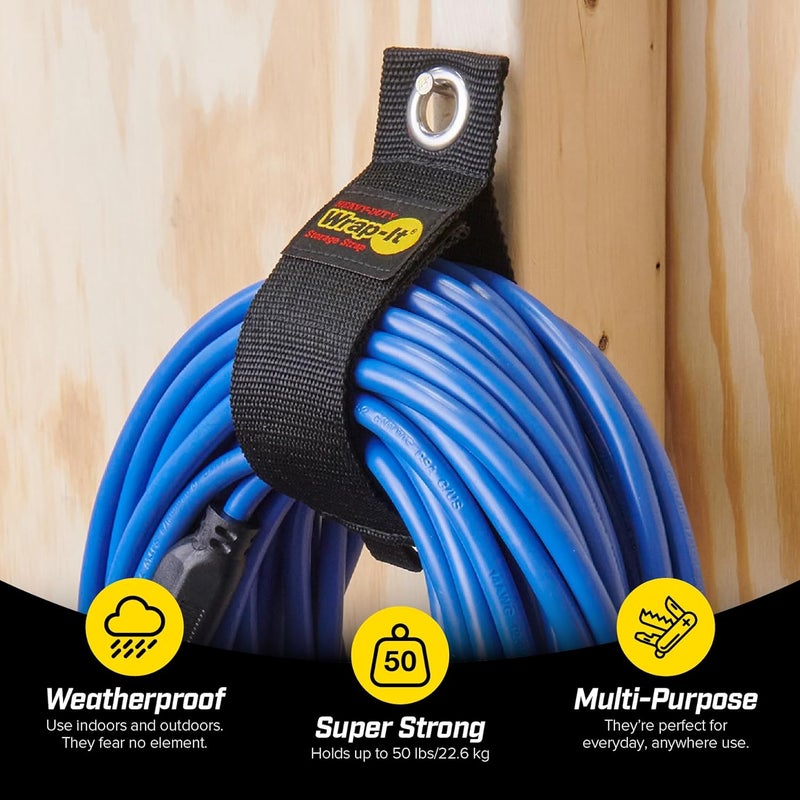 Wrap-It Storage Heavy-Duty Straps, 17-inch (6 Pack) - Extension Cord Organizer, Storage, Cord Straps, Cable Straps for Hoses, Rope, RV, Workshop, Boat, Tools, and Garage Wall Storage and Organization - Image 2