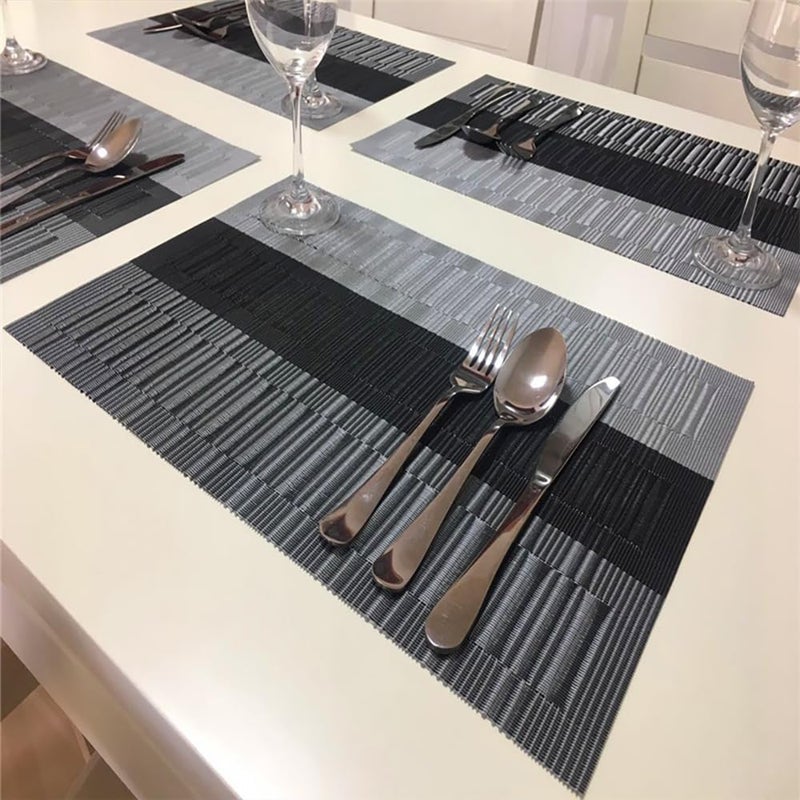 pigchcy Placemats Set of 8 Washable Durable Placemat Vinyl Heat Resistant Non-Slip Table Mats Indoor Outdoor (Black) - Image 5