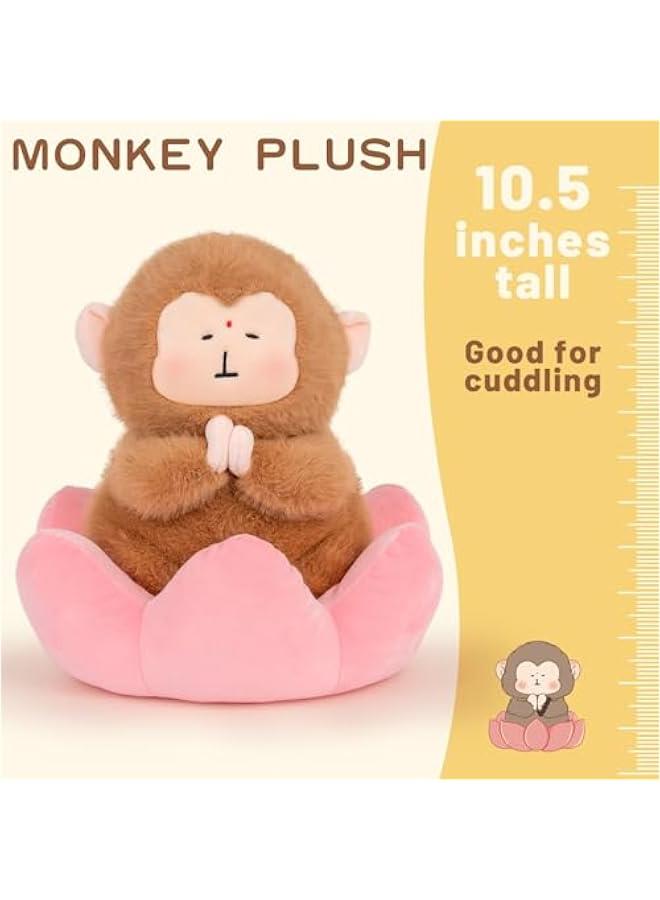 Monkey Stuffed Animal Cute Monkey Plush Soft Monkey Plushie with Lotus Monkey Toy Gift for Kids(10.5Inch) - Image 4