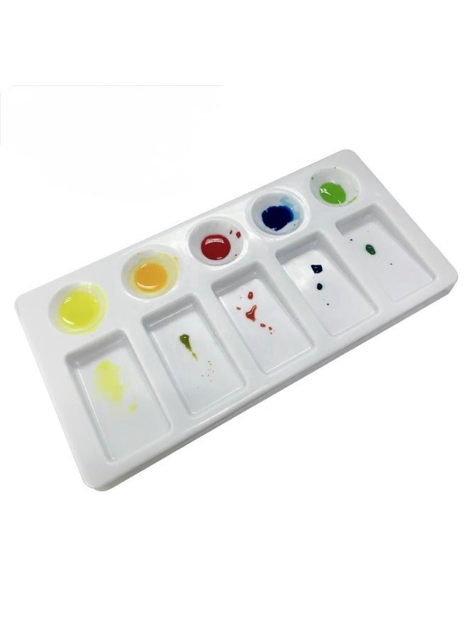 لوحة ألوان فنية مستطيلة بلاستيكية بعشرة خانات - بلتة لخلط الالوان - للأطفال، وطلاب الفنون، والحفلات - ألوان أكريليك، وزيتية، ومائية - Image 2