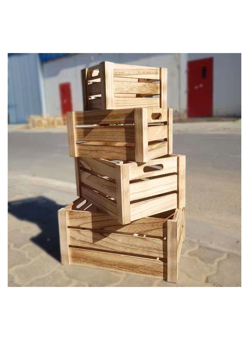 FFD Wooden Storage Box Set of 4 Nesting Wooden Crates Rustic Wood Basket with Handles Decorative Farmhouse Wooden Storage Container Boxes For Party Office Bedroom Kitchen and Closet  - Image 2
