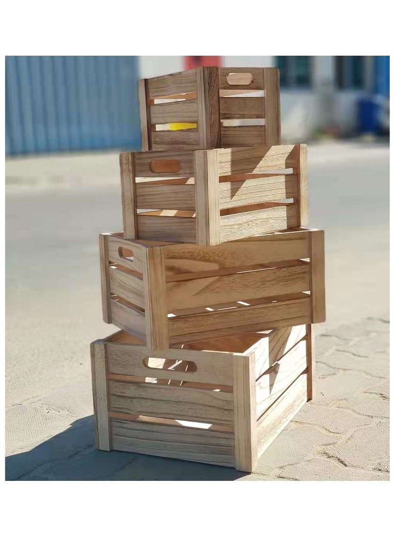 FFD Wooden Storage Box Set of 4 Nesting Wooden Crates Rustic Wood Basket with Handles Decorative Farmhouse Wooden Storage Container Boxes For Party Office Bedroom Kitchen and Closet  - Image 1