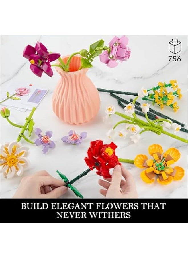 OCTOBER - Flowers Bouquet Building Set with Vase, 756PCS Orchid Botanical Collection Building Kit, Mother's Day Anniversary Birthday Gifts for Mom Women Girlfriend Adults 8+ - Image 1