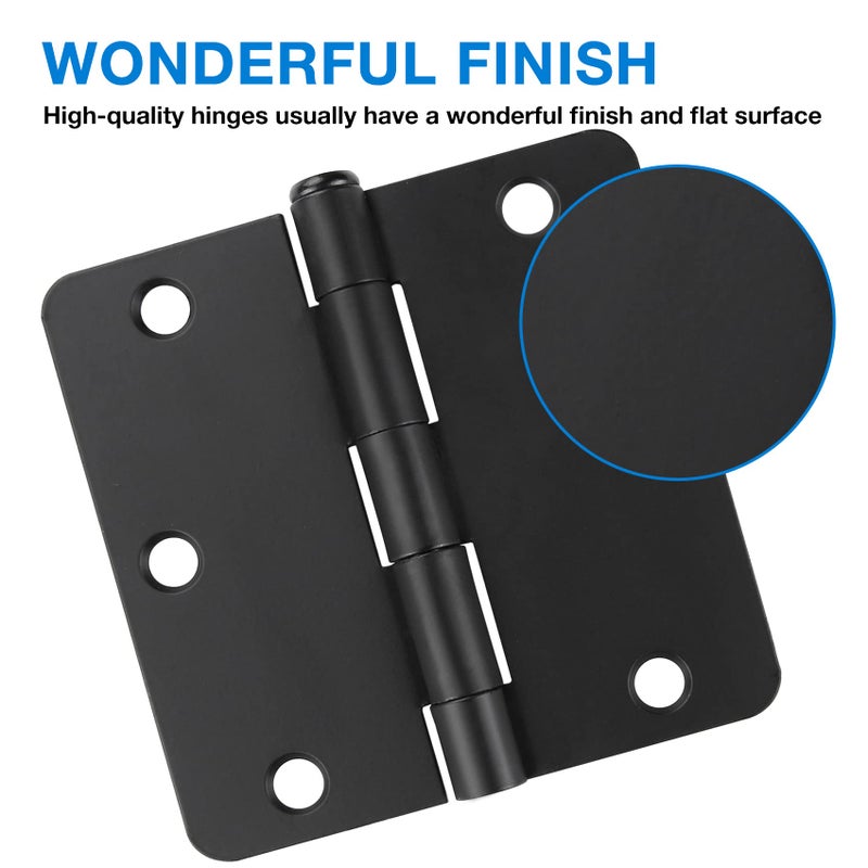 Jiw Matte Black Door Hinges 3.5 Inch 1/4"" 24 Pack 3 1/2 Interior Door Hinges 3.5"" X3.5 Inch Hinges Rounded 1/4"" Raidus Standard Residential Bedroom Door Hinge Sturdy Door Hardware - Image 3