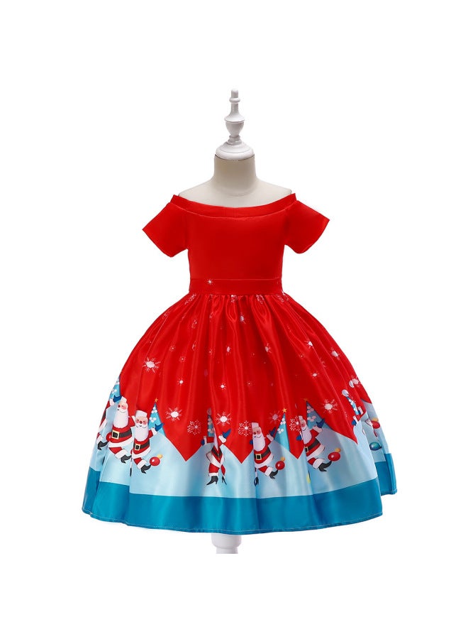 Christmas Costume Cartoon Dress Fawn Snowflake Princess Dress Lace Santa Claus Print Dress Christmas Dress