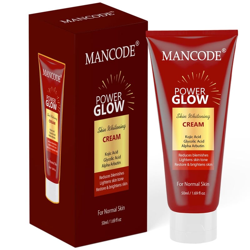 MAN CODE Mancode Power Glow Skin Glowing Cream with Kojic Acid Glycolic Acid Alpha Arbutin Brightening Hydrating Formula for Men Reduces Dark Spots Uneven Skin Tone 50ml  - Image 3