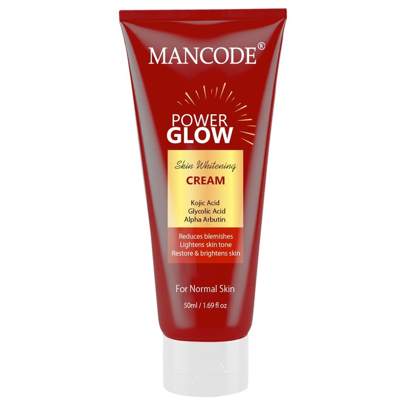 MAN CODE Mancode Power Glow Skin Glowing Cream with Kojic Acid Glycolic Acid Alpha Arbutin Brightening Hydrating Formula for Men Reduces Dark Spots Uneven Skin Tone 50ml  - Image 1