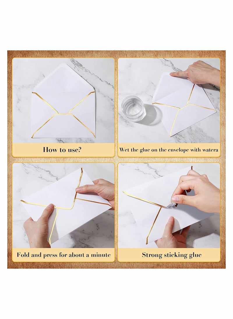 SYOSI 50 Pack 5x7 Envelopes for Invitations, SYOSI Self-Adhesive V Flap A7 Luxury Mailing Envelopes Cards with Gold Border for Wedding Greeting, Gift Cards, Graduation, Birthday Party (White)  - Image 4