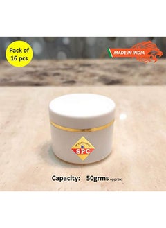 SPC Empty Plastic White Cosmetic Jar Container with Golden Streaks lid for Lip Balms, Body Butters, Cream, Scrub and Other DIY Beauty Products/Concoctions (50 GMS) (Pack of 16 pcs) - pzsku/ZA52ADE9DC3623B16B1EAZ/45/_/1738306521/d5ba5da9-4f11-450d-b26e-01fbe4c3f010