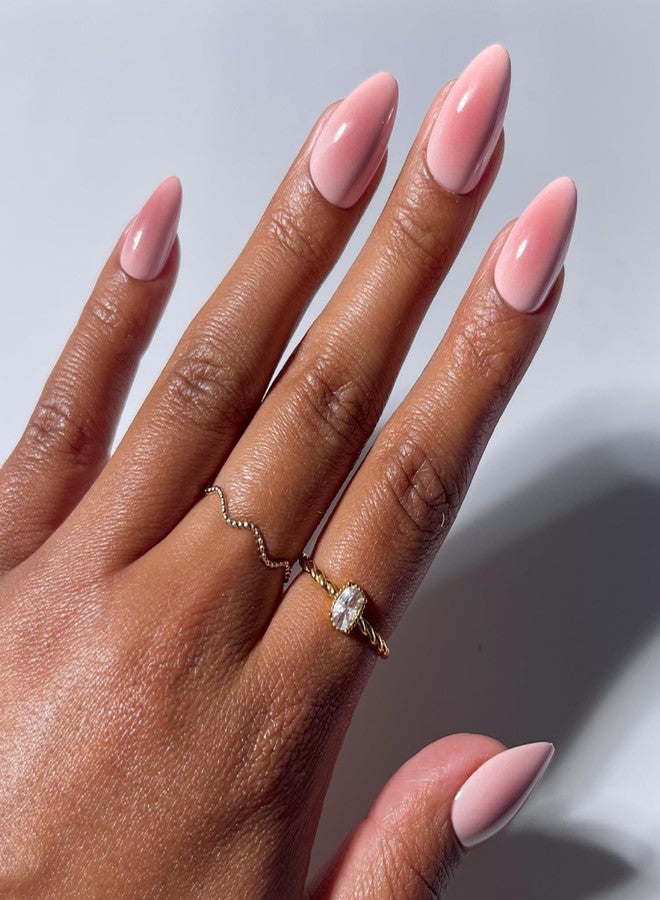 جلامنتيك أظافر Glamnetic اللاصقة - أظافر صناعية قصيرة على شكل لوز | أظافر Aura الوردية اللامعة، طقم أظافر لاصقة بجودة صالونات التجميل مع غراء | Pink Petalite - مجموعة 30 ظفرًا بـ 15 مقاسًا - Image 1