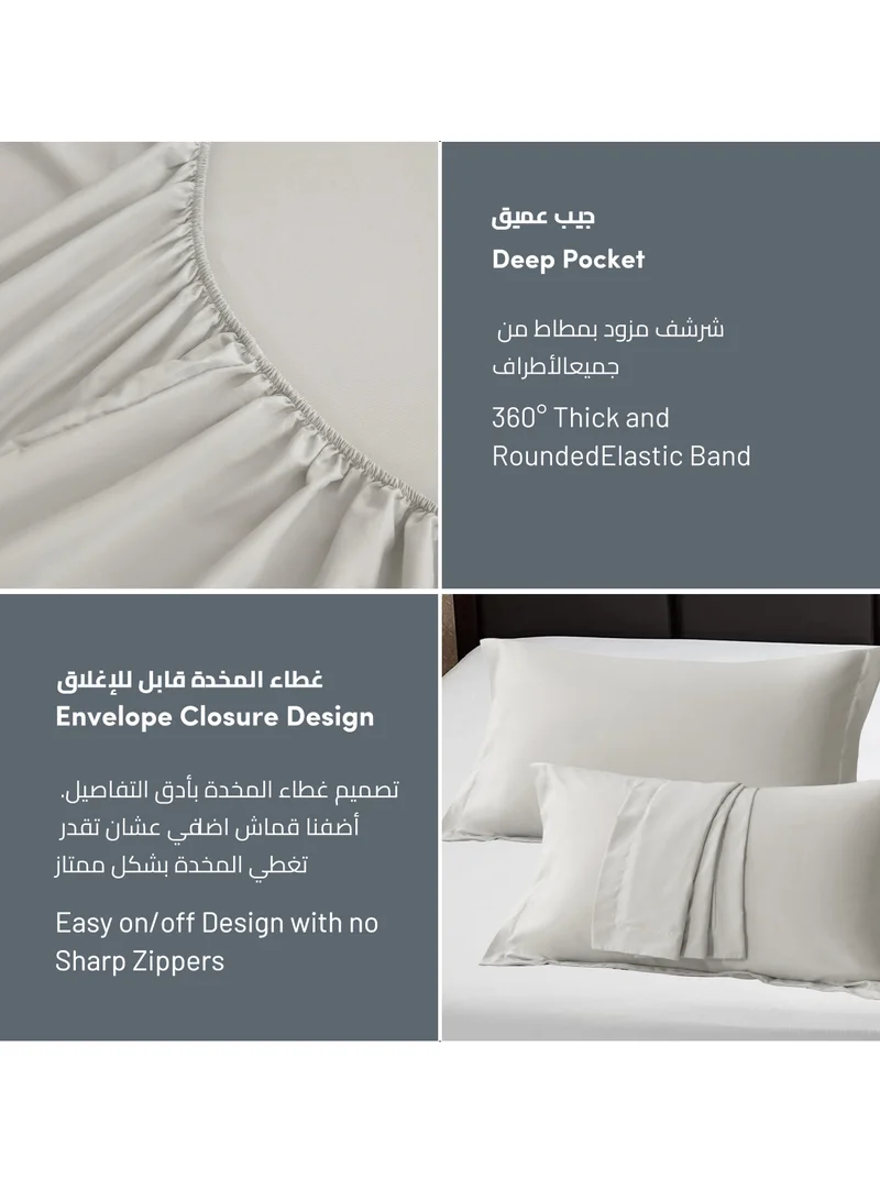 Donetella Bedding Fitted Sheet 2-Pcs Twin Size Solid Bed Sheet Set Fits(120x200CM) With Pillowcases And 30 CM Extra Deep Brushed Microfiber Bed Sheet,Granite