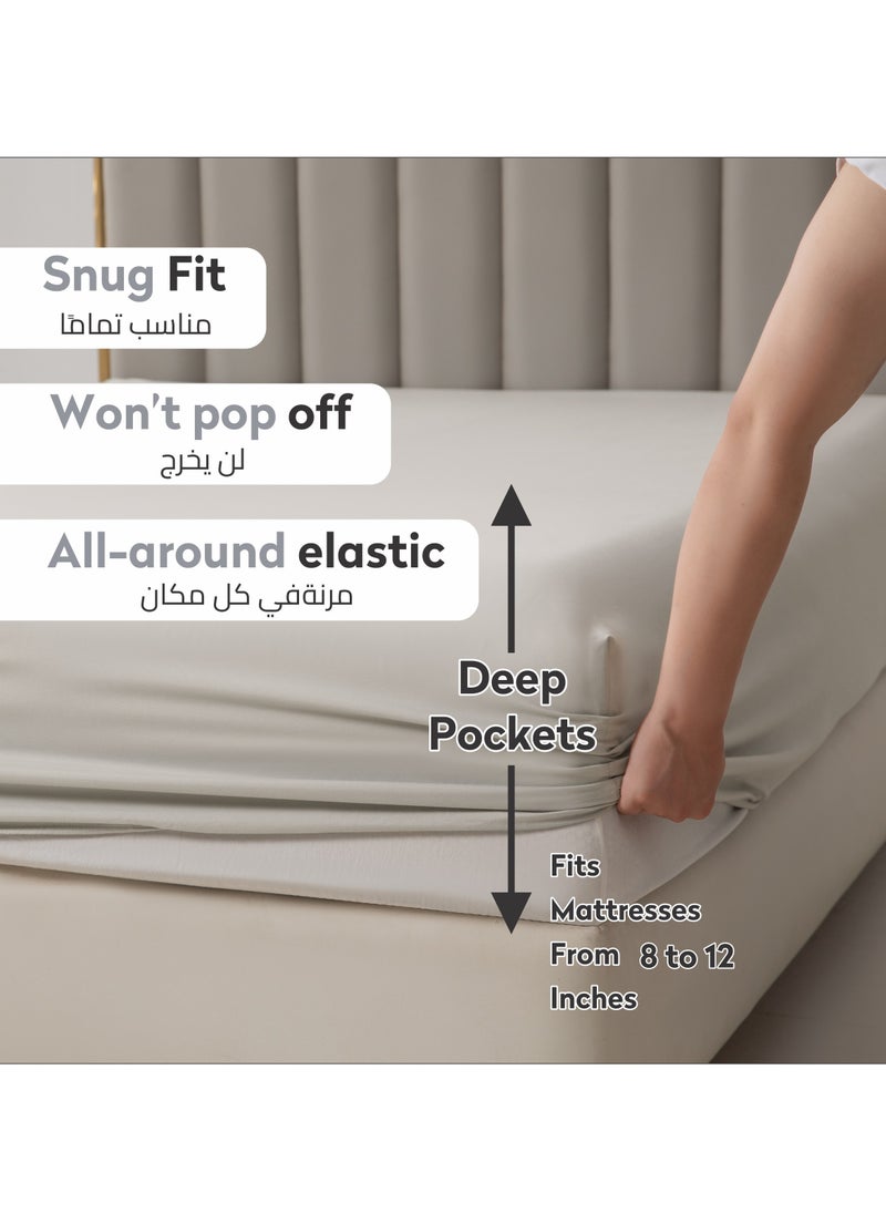 Donetella - Bedding Fitted Sheet 2-Pcs Twin Size Solid Bed Sheet Set Fits(120x200CM) With Pillowcases And 30 CM Extra Deep Brushed Microfiber Bed Sheet,Granite - Image 1