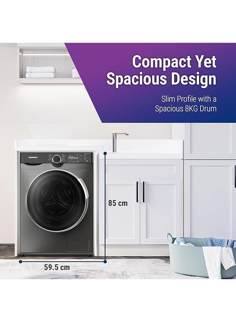 DAEWOO 9Kg Front Load Washing Machine With Lunar Dial, 1400 Rpm, Bldc Inverter Motor, Fully Automatic Washer With Wide Door, Digital Led Display, Child Lock, Steam Care, Quick Wash, - Image 4