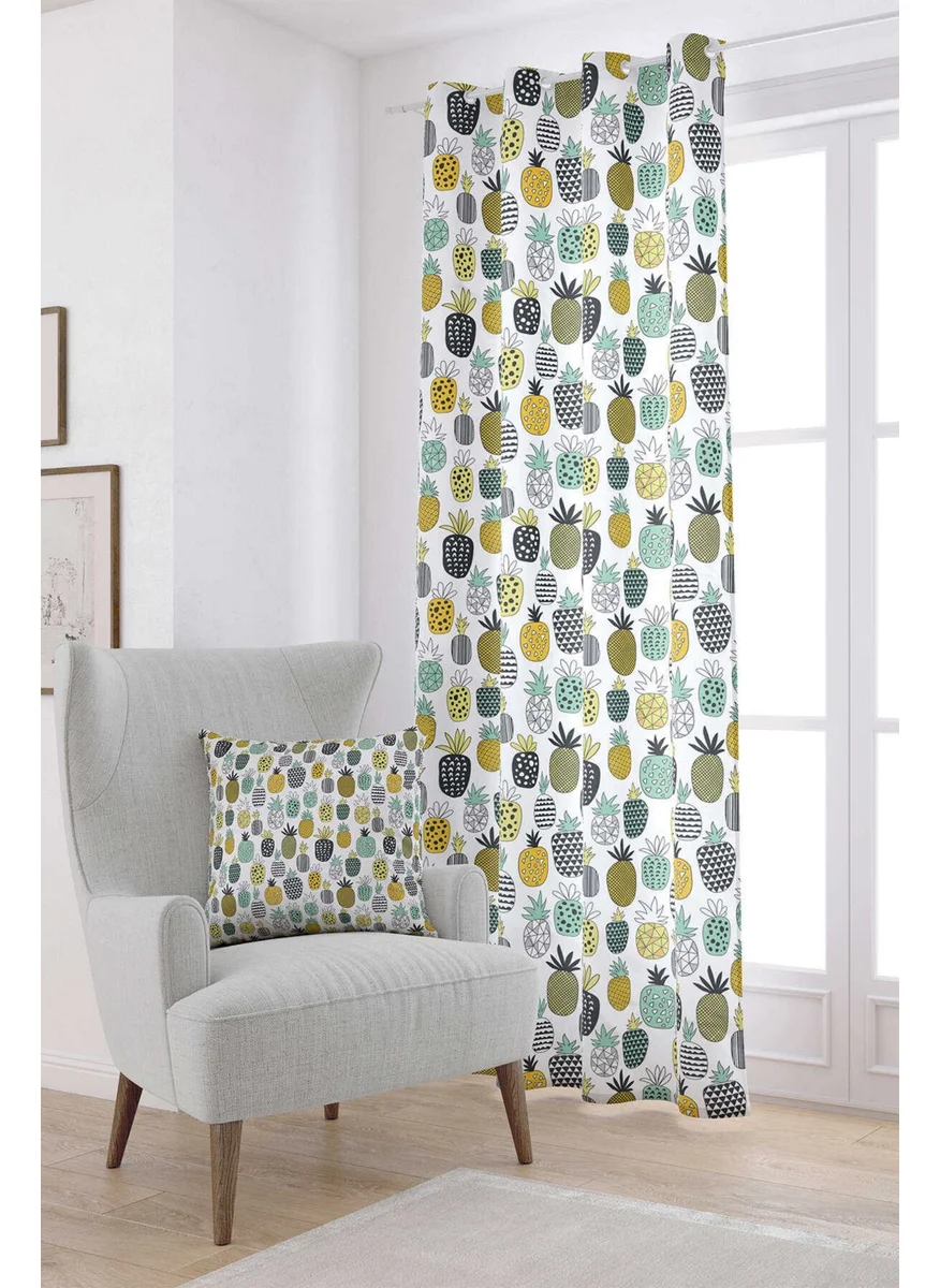 Cango Home White Yellow Pineapple Patterned Digital Printed Curtain CGH596-PR