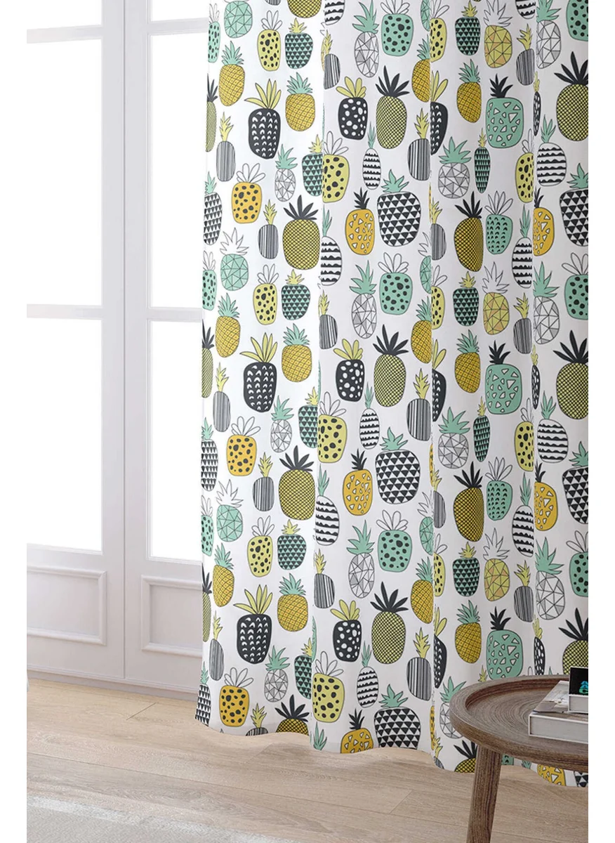 Cango Home White Yellow Pineapple Patterned Digital Printed Curtain CGH596-PR