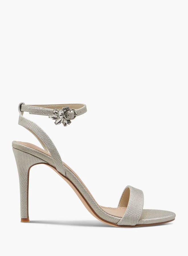 Women Embellished Sandals with Stiletto Heels and Buckle Closure
