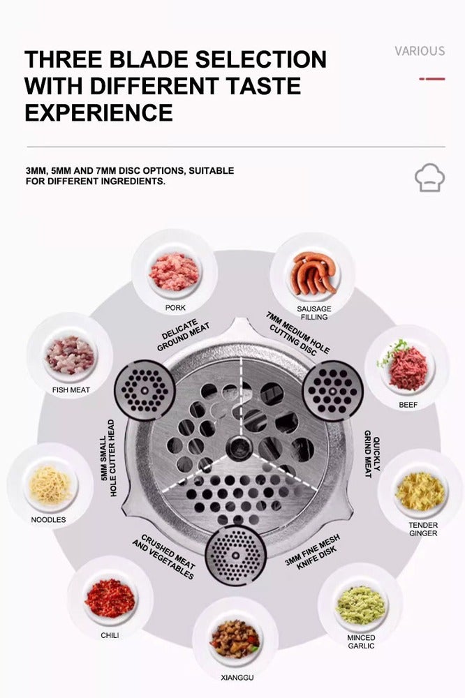 sokany Meat Grinder, Sausage Stuffer, 2800W Electric Meat Mincer with Reverse Function,Incude Stainless Steel Blades & 3 Grinding Plates,Sausage Maker & Kibbe Kit for Home Kitchen & Commercial Using,SK-06044,Silver/Black - Image 3
