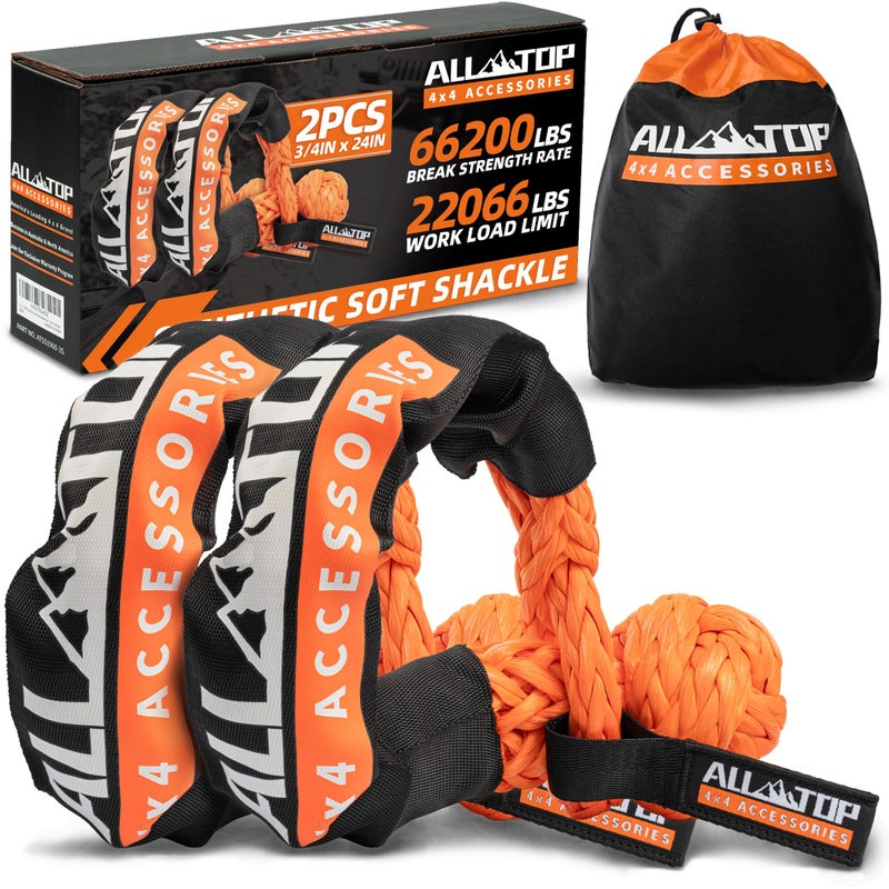 ALLTOP Synthetic Soft Shackle Rope 34in x 24in 66200Lbs Max Break UHMWPE Recovery Tow Shackles for Offroad 4x4 Vehicles 2 PCS