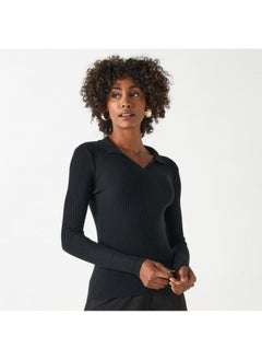2Xtremz 2Xtremz Ribbed Sweater with Long Sleeves and Collared Neckline  - Image 3