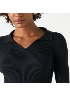 2Xtremz 2Xtremz Ribbed Sweater with Long Sleeves and Collared Neckline  - Image 2