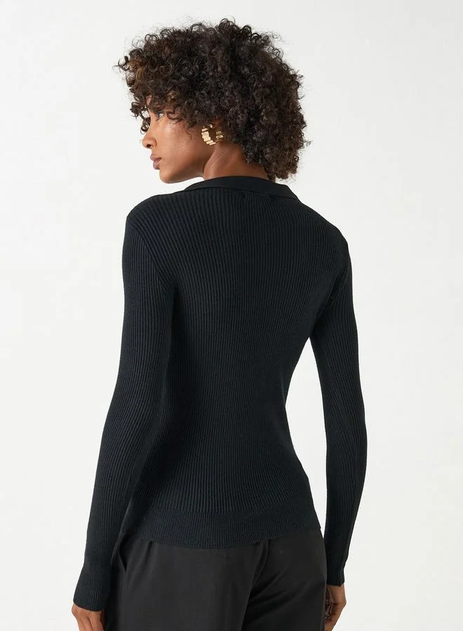 2Xtremz 2Xtremz Ribbed Sweater with Long Sleeves and Collared Neckline