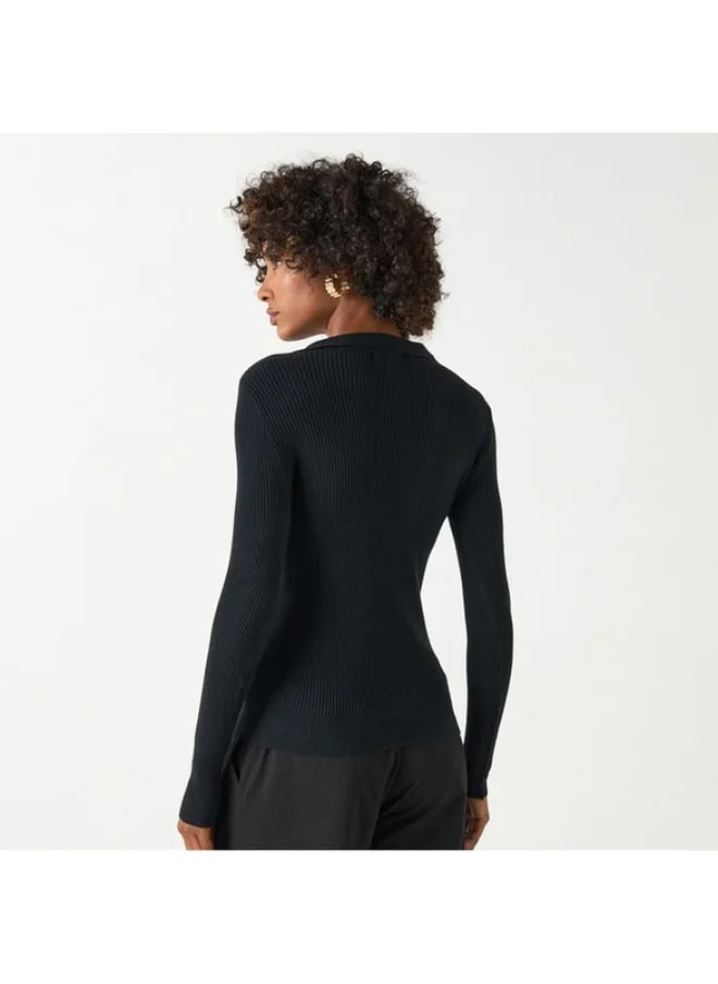 2Xtremz 2Xtremz Ribbed Sweater with Long Sleeves and Collared Neckline