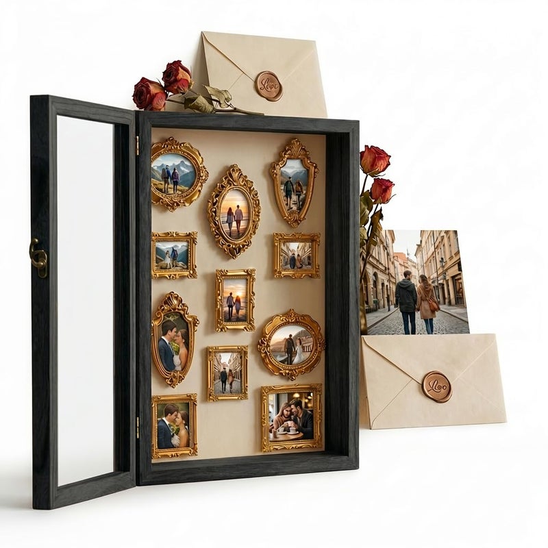Gamypet 11X14 Black Shadow Box Frame - Mini Museum Of Us Memorial Gift Box For Valentine Flowers | Front-Opening Glass Door & Lock - Image 1