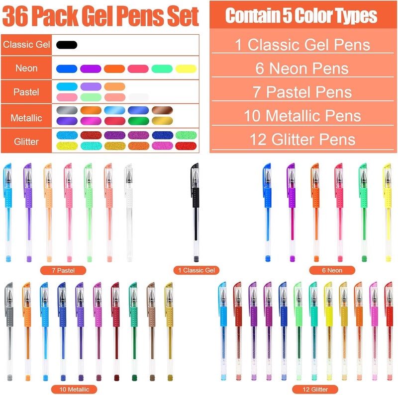 TANMIT 36 Colors Gel Pens Set for Adult Coloring Books, Colored Gel Marker with 40% More Ink, Great for Adult Doodling Scrapbooking Drawing - Image 3