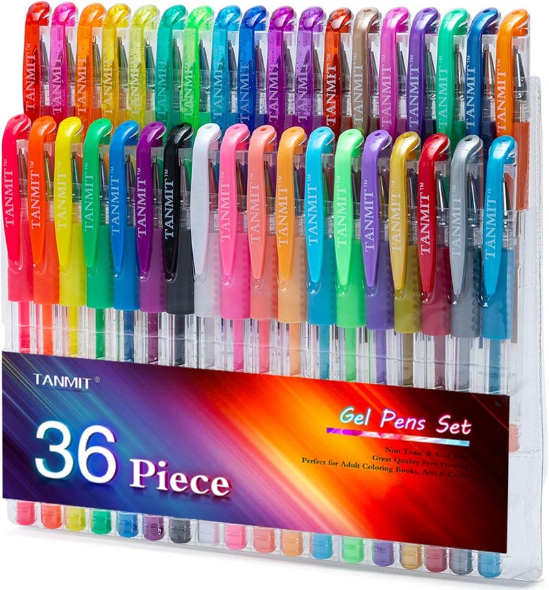 TANMIT 36 Colors Gel Pens Set for Adult Coloring Books, Colored Gel Marker with 40% More Ink, Great for Adult Doodling Scrapbooking Drawing - Image 1