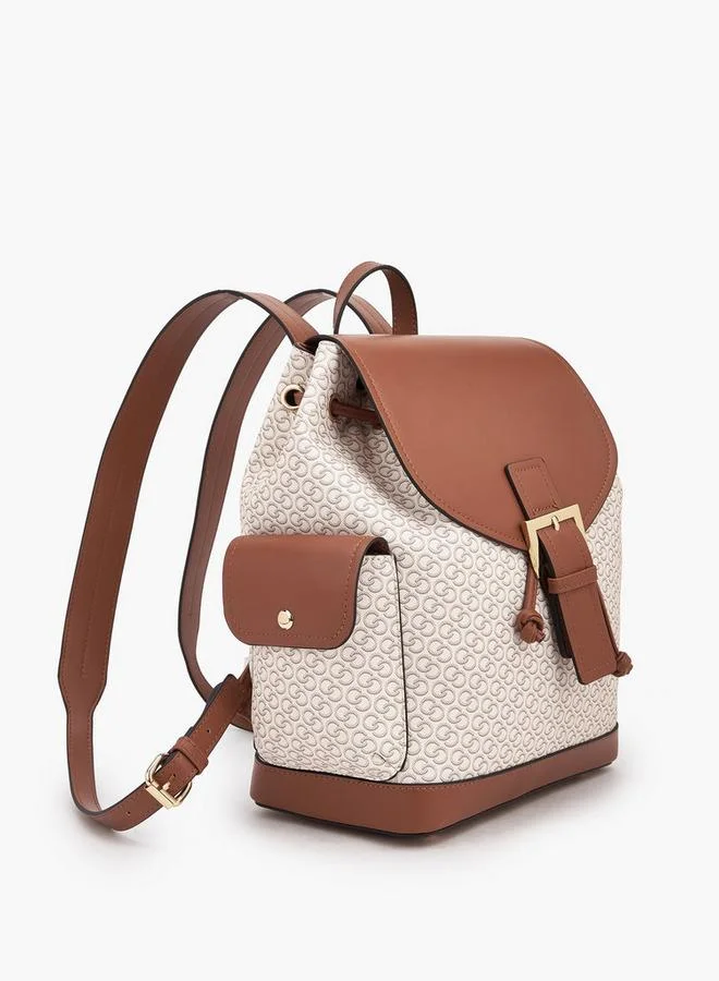 Celeste BEIGE Monogram Print Backpack with Drawstring Closure for Women | Best Price UAE