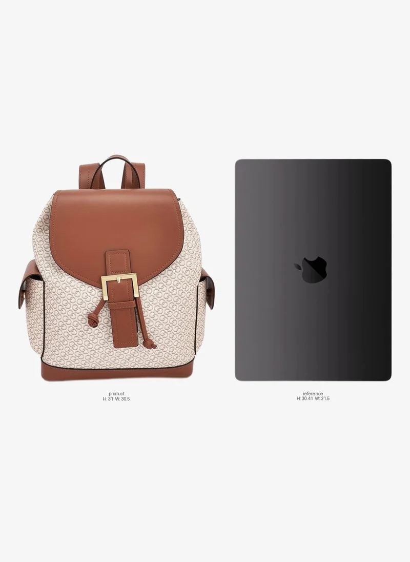 Celeste BEIGE Monogram Print Backpack with Drawstring Closure for Women | Best Price UAE