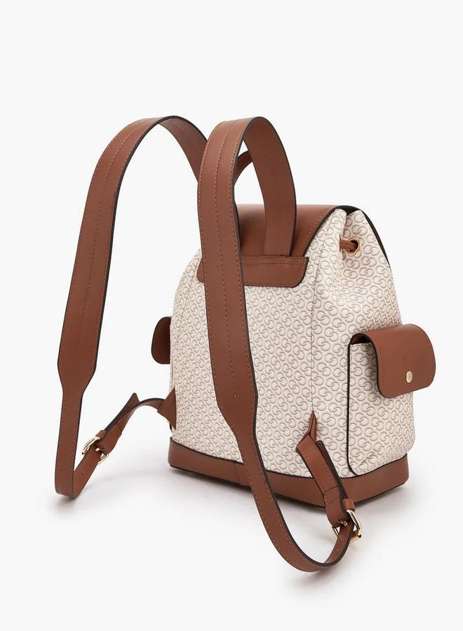 Celeste BEIGE Monogram Print Backpack with Drawstring Closure for Women | Best Price UAE