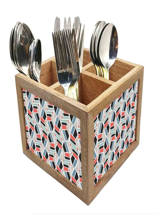 Nutcase Wooden Cutlery Stand Holder Silverware Caddy Spoons Forks Knives Organizer for Dining Table & Kitchen -Made in India-Spoons NOT Included - Pastel Patterns - Image 1
