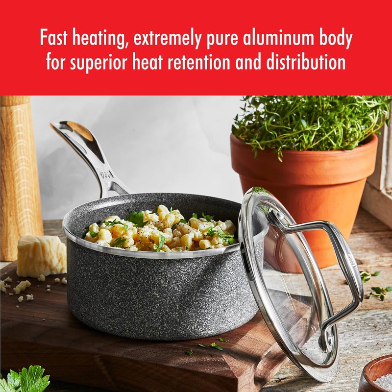ZWILLING Vitale 1qt قدر غير لاصق مع غطاء مصنوع من الألمنيوم مقاوم للخدش صنع في إيطاليا - Image 3