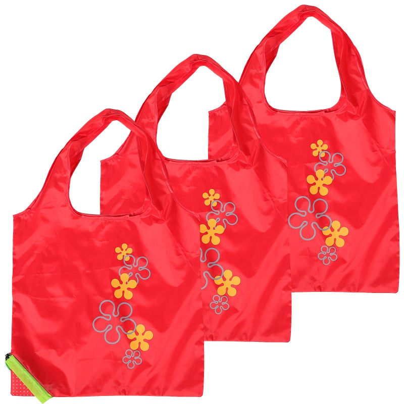 3 Pcs Reusable Folding Fruits Style Outdoor Handbags Portable Shopping Bag Polyester Women Tote (Strawberry Style) - Image 1