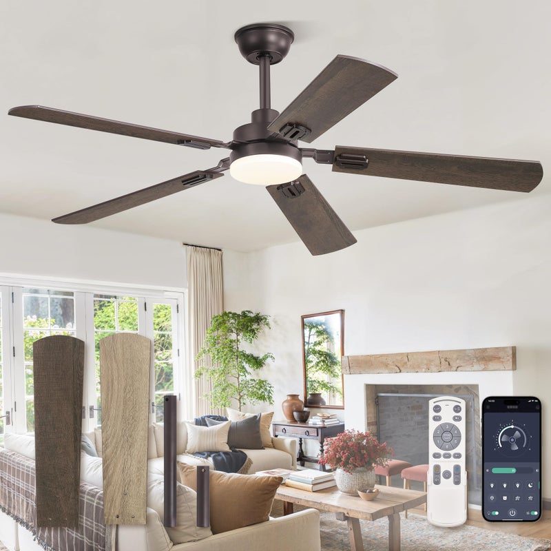ZMISHIBO 52" Ceiling Fans with Lights, Oil Bronze Farmhouse Ceiling Fan with Remote, Rustic Indoor Ceiling Fan with Dual Finish Blades, Quiet & Strong Motor, Bright LED Light. - Image 1