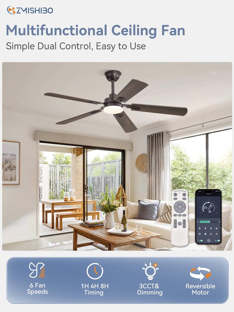 ZMISHIBO 52" Ceiling Fans with Lights, Oil Bronze Farmhouse Ceiling Fan with Remote, Rustic Indoor Ceiling Fan with Dual Finish Blades, Quiet & Strong Motor, Bright LED Light. - Image 2