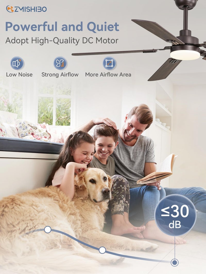 ZMISHIBO 52" Ceiling Fans with Lights, Oil Bronze Farmhouse Ceiling Fan with Remote, Rustic Indoor Ceiling Fan with Dual Finish Blades, Quiet & Strong Motor, Bright LED Light. - Image 4