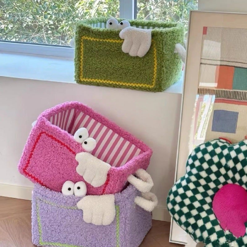 ins style toy basket cute storage basket sundries snack toy organizing basket cartoon foldable laundry basket(Biya big eyes off-white, Large size 40*30*25) - Image 1