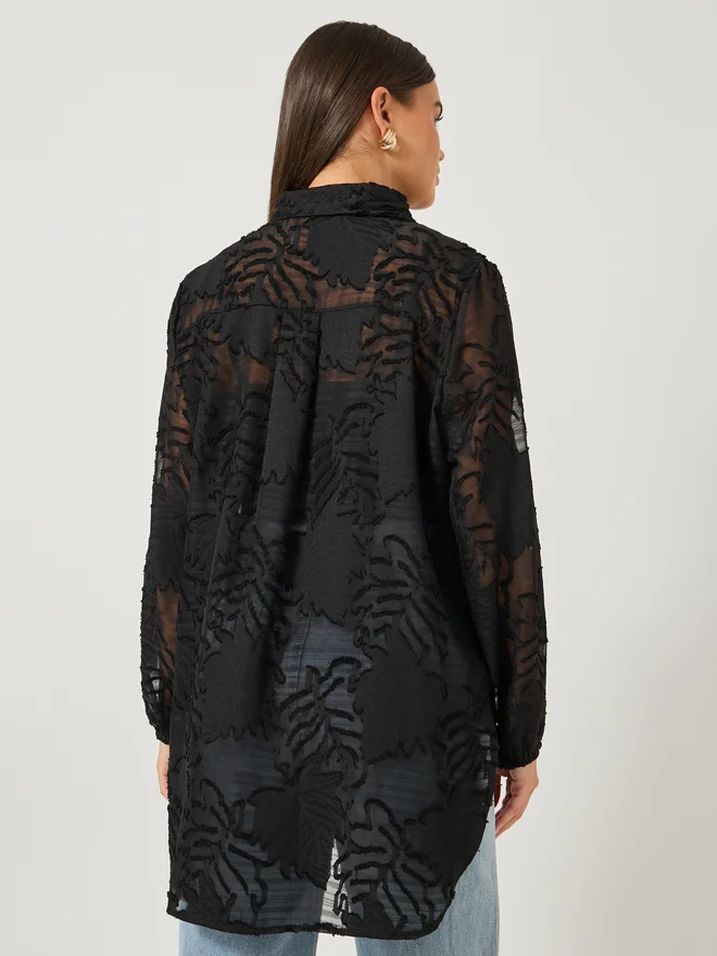 Styli Styli Floral Burn Out Textured Spread Collar Shirt