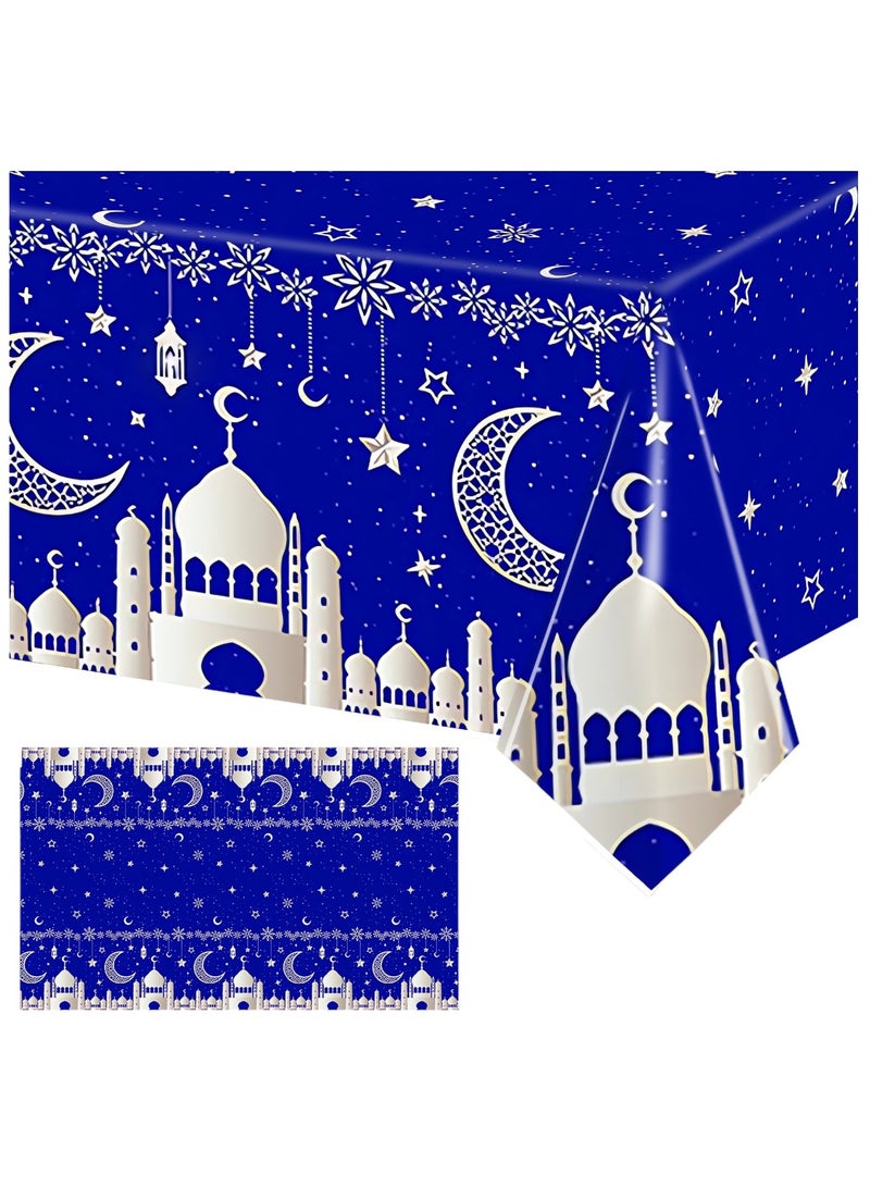 Highland Eid Ramadan Disposable Table Cloth -130x220 CM Blue - Image 1