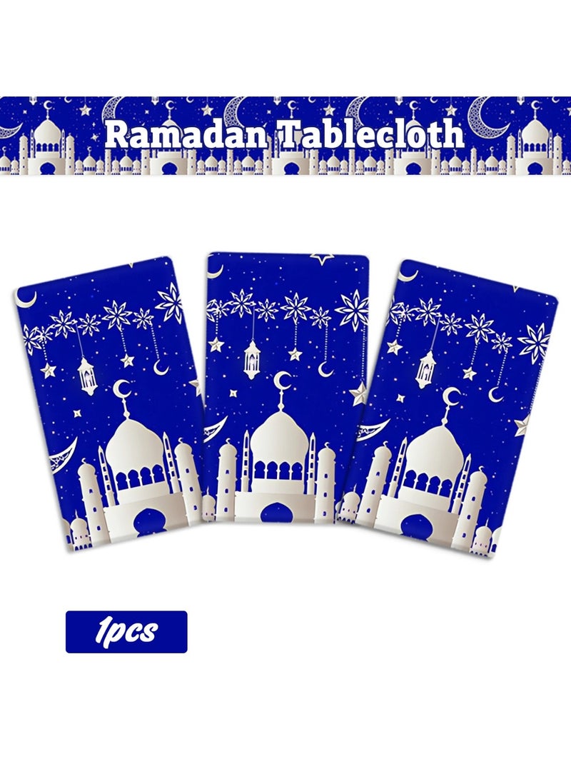Highland Eid Ramadan Disposable Table Cloth -130x220 CM Blue - Image 2