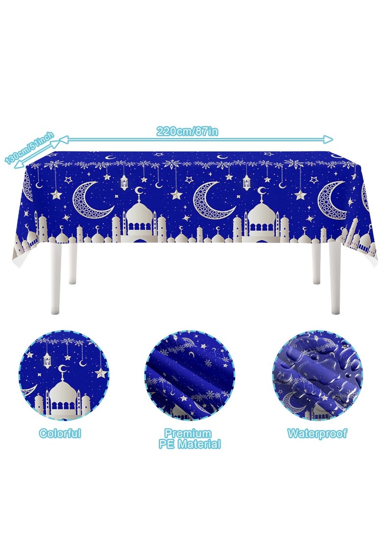 Highland Eid Ramadan Disposable Table Cloth -130x220 CM Blue - Image 3