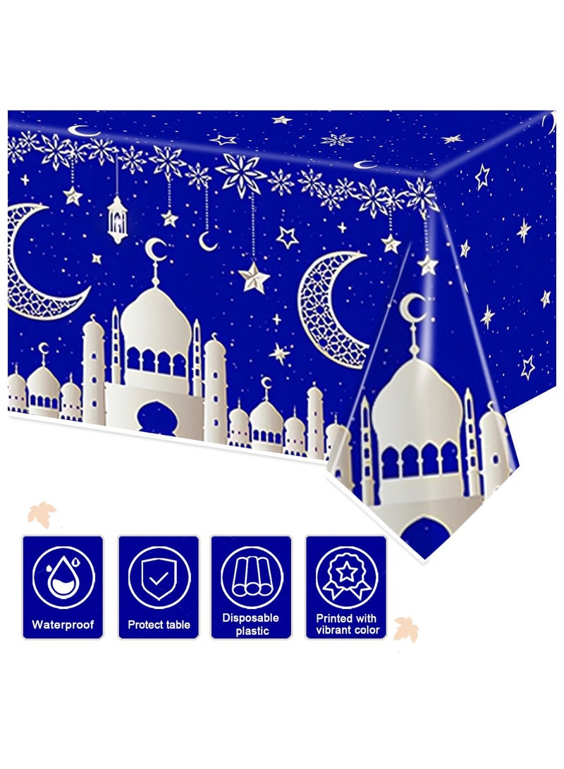 Highland Eid Ramadan Disposable Table Cloth -130x220 CM Blue - Image 4