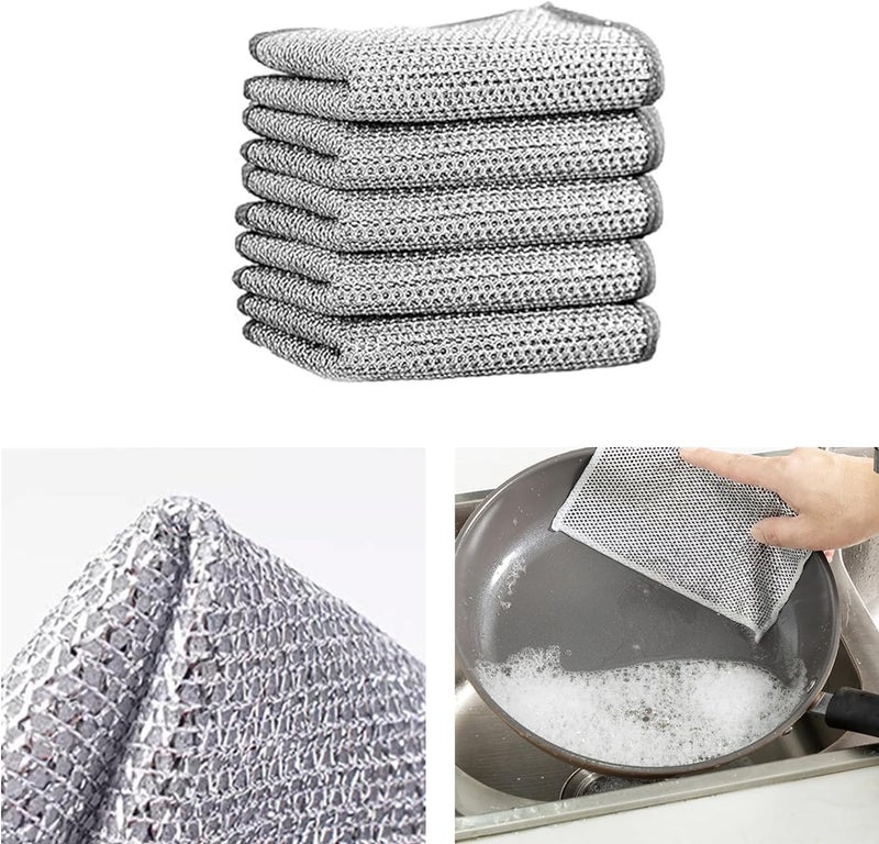 Vivatra Microfiber Non-Scratch Wire Dishwashing Rags for Wet and Dry, Easy Rinsing, Reusable, Wire Cleaning Cloth for Kitchen, Sinks, Pots, Pans (Pack of 5) - Image 1