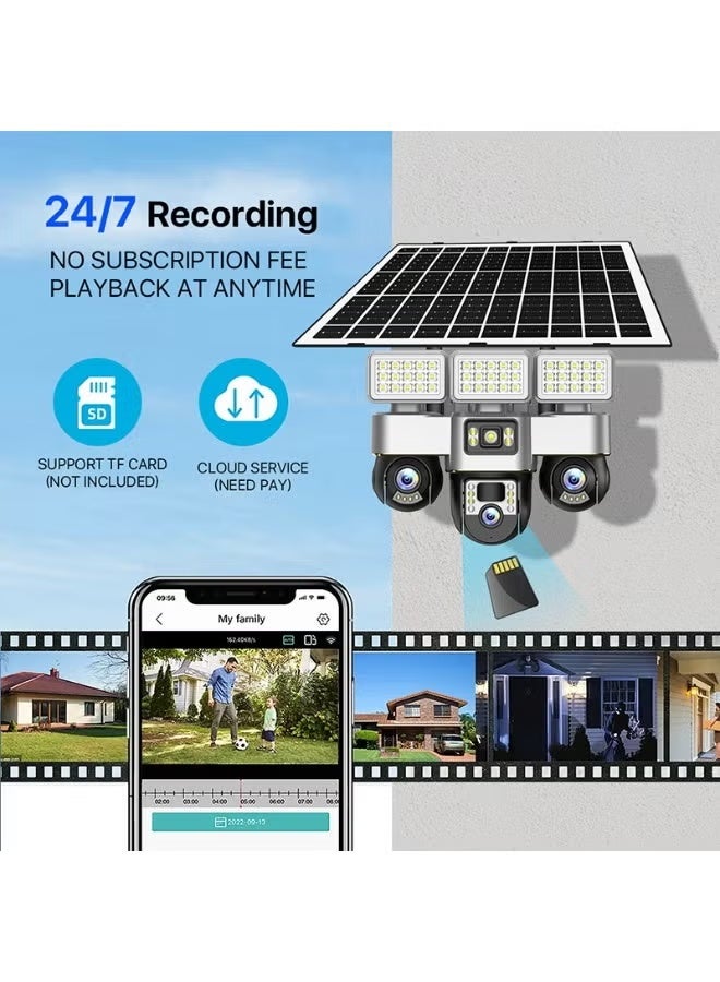 v380 كاميرا أمان شمسية ذكية 4G بدقة 6MP مع عدسة ثلاثية خارجية لاسلكية IP66 مقاومة للماء رؤية ليلية تنبيهات كشف الحركة صوت ثنائي الاتجاه بطارية قابلة للشحن مصباح شارع مدمج مراقبة عن بُعد - Image 5