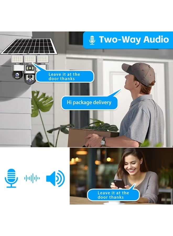 v380 كاميرا أمان شمسية ذكية 4G بدقة 6MP مع عدسة ثلاثية خارجية لاسلكية IP66 مقاومة للماء رؤية ليلية تنبيهات كشف الحركة صوت ثنائي الاتجاه بطارية قابلة للشحن مصباح شارع مدمج مراقبة عن بُعد - Image 4