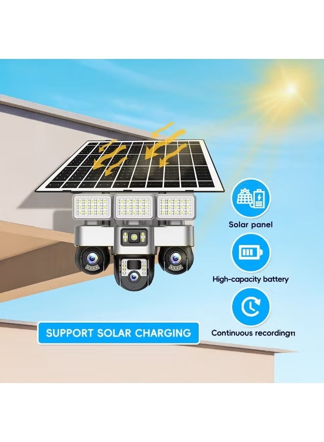 v380 كاميرا أمان شمسية ذكية 4G بدقة 6MP مع عدسة ثلاثية خارجية لاسلكية IP66 مقاومة للماء رؤية ليلية تنبيهات كشف الحركة صوت ثنائي الاتجاه بطارية قابلة للشحن مصباح شارع مدمج مراقبة عن بُعد - Image 2