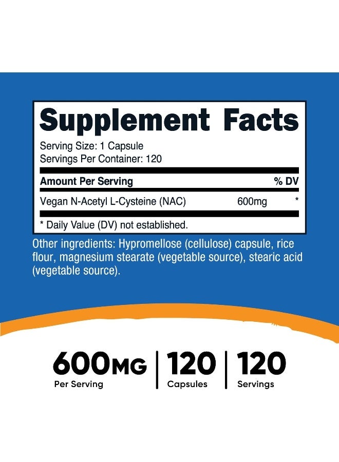 Nutricost N-أسيتيل L-سيستين 600 ملغ، 120 كبسولة نباتية - خالية من الكائنات المعدلة وراثيًا، خالية من الغلوتين، كبسولات نباتية - Image 2